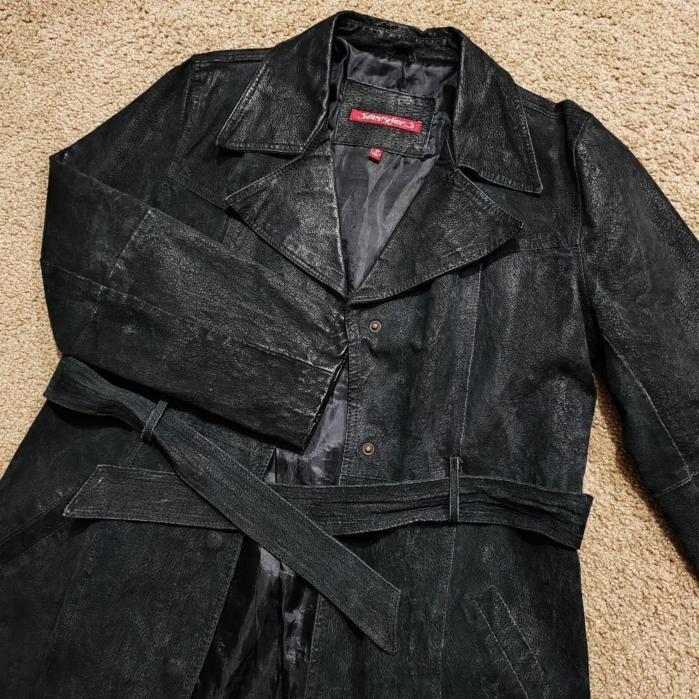 Jennifer J. Genuine Black Leather Peacoat Style Jacket -C